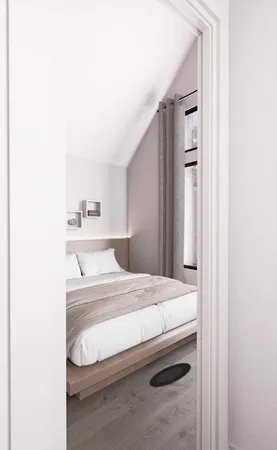 a bedroom with a bed and a closet