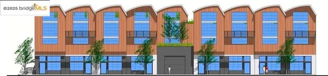 a view of a blue building