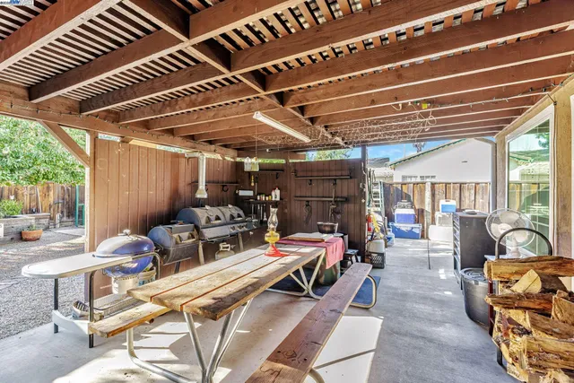 a storage room with furniture