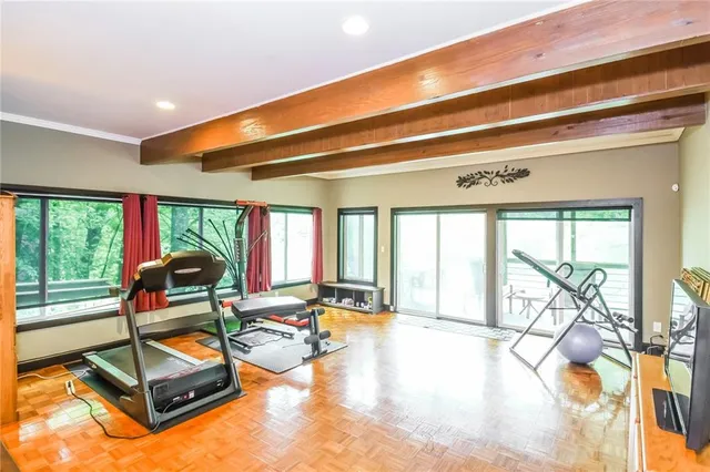 a living room with a large window