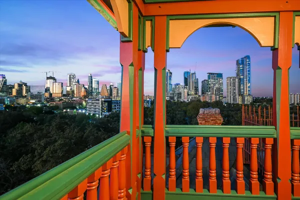 a view of a city from a balcony