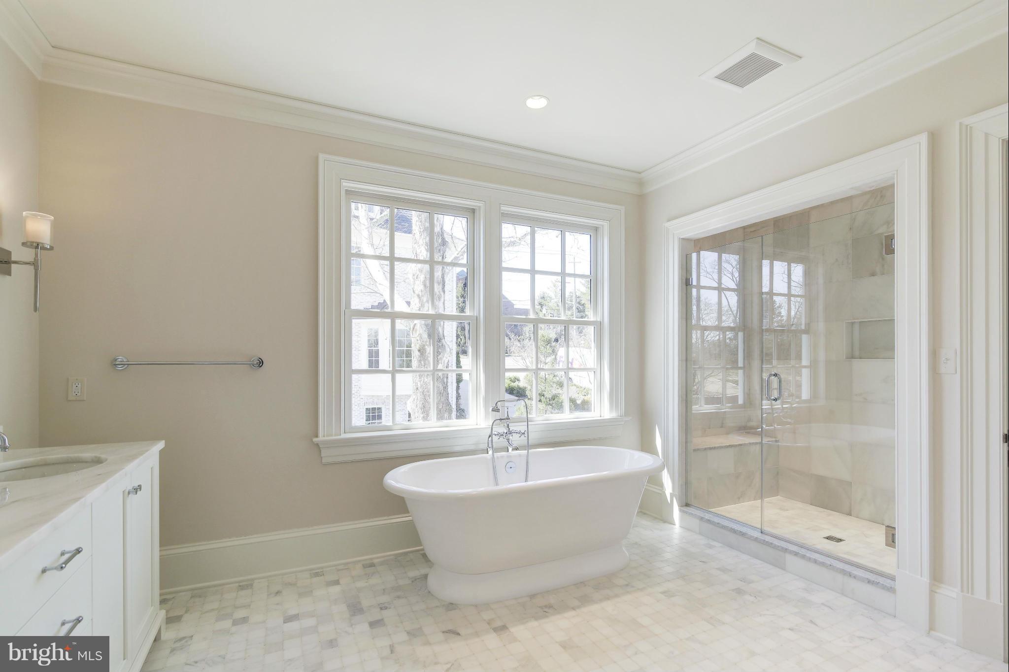 4450 Deerfield Road Washington, DC 20007 - Photo 14 of 28 a bathroom with a granite countertop tub a sink and a shower