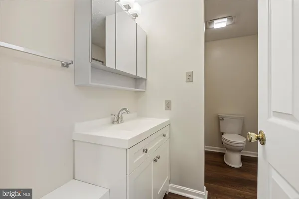 a bathroom with a sink toilet and vanity