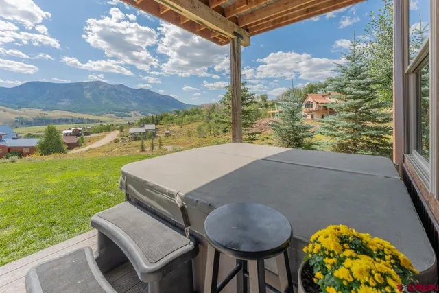 a view of a porch with a backyard