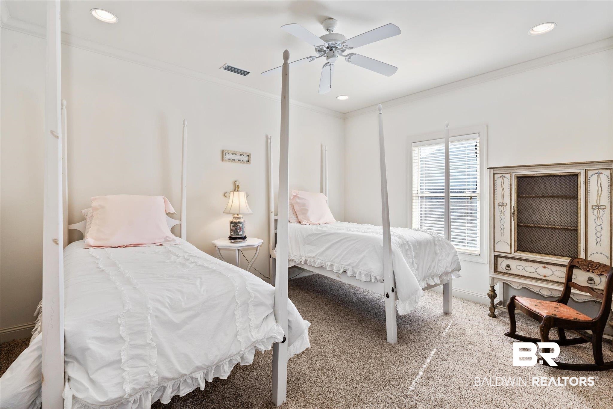 3963 Wimbledon Park Mobile, AL 36608 - Photo 44 of 51 Bedroom with ceiling fan, carpet flooring, and crown molding
