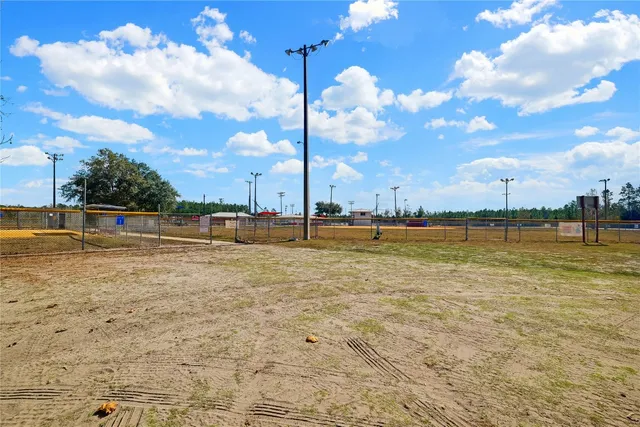 a view of a water with palm trees