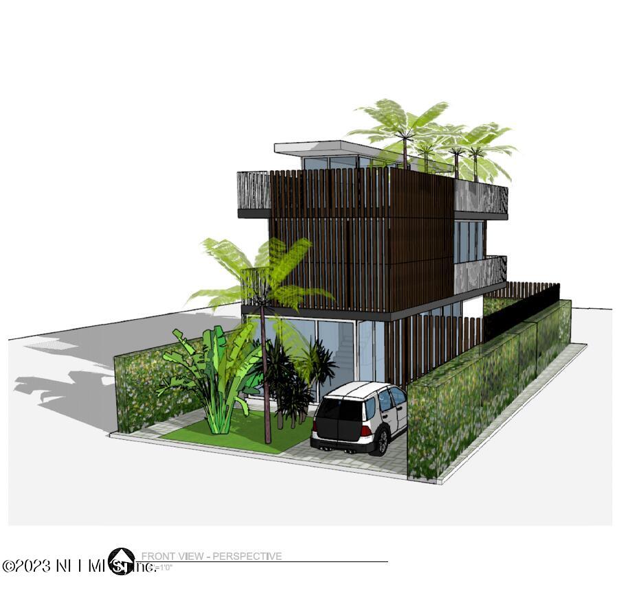 a view of a garden with a bench