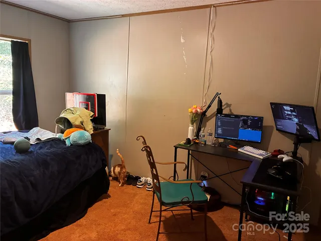 a bedroom with a bed and furniture