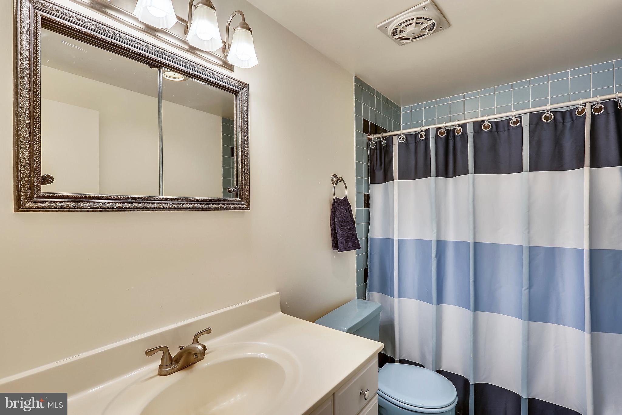 9701 Fields Road, Unit 1604 Gaithersburg, MD 20878 - Photo 18 of 30 a bathroom with a sink a toilet and shower curtain