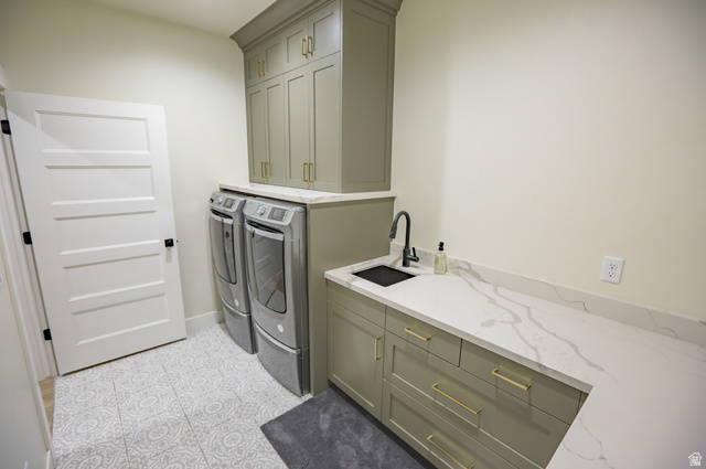 126 North 800 West Mapleton, UT 84664 - Photo 47 of 79 Laundry area featuring cabinet space, independent washer and dryer, and light tile patterned flooring