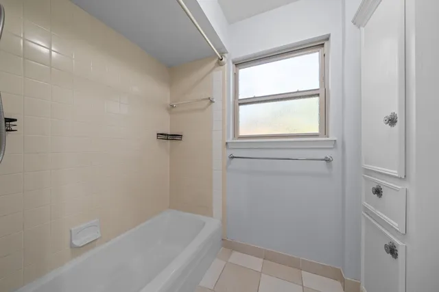a bathroom with a bathtub
