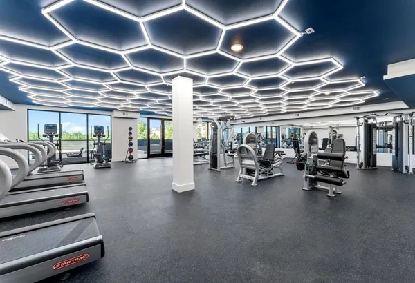 a view of a room with gym equipment