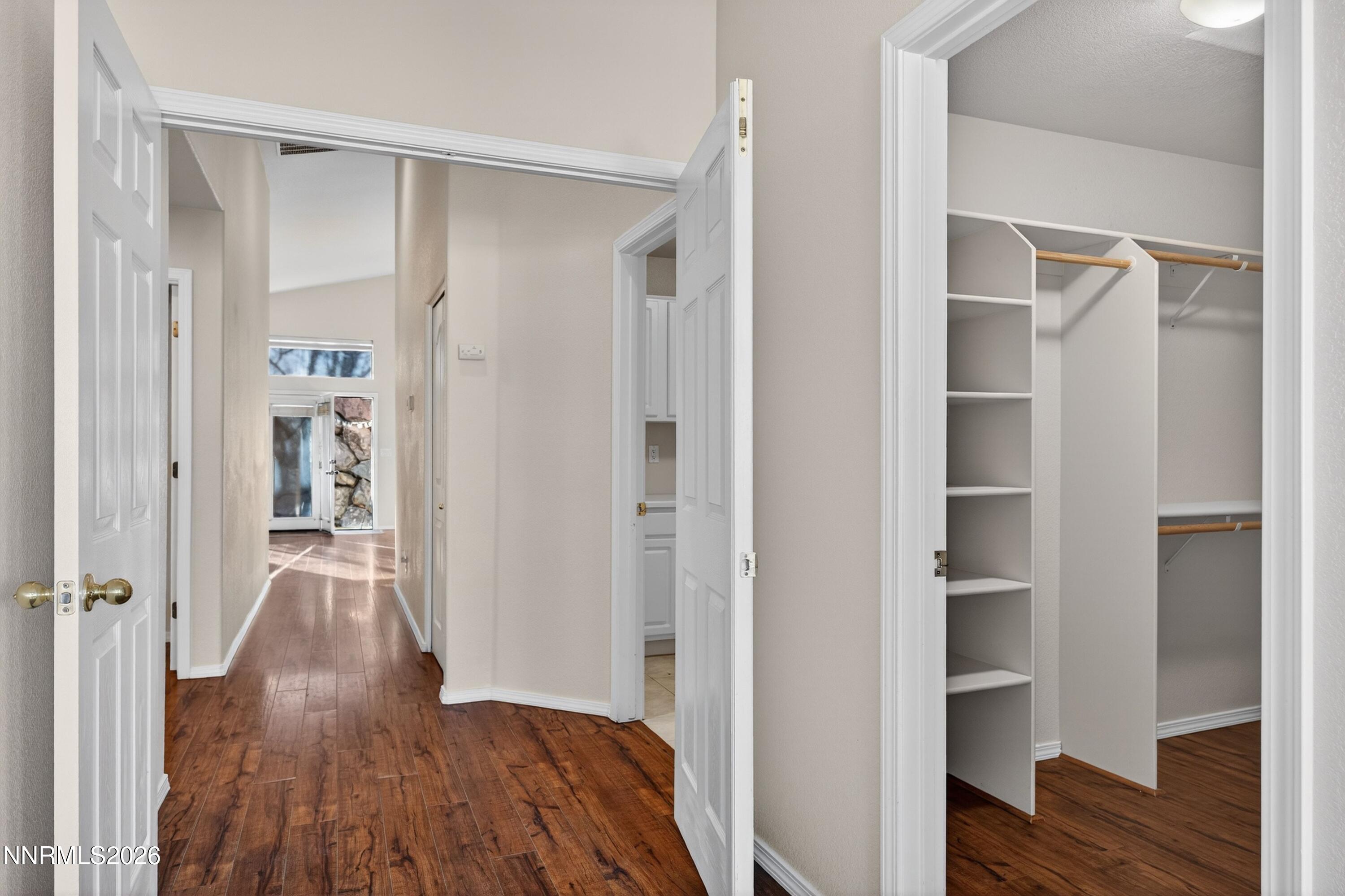 6279 Golden Meadow Road Reno, NV 89519 - Photo 35 of 57 a view of a hallway with wooden floor and closet