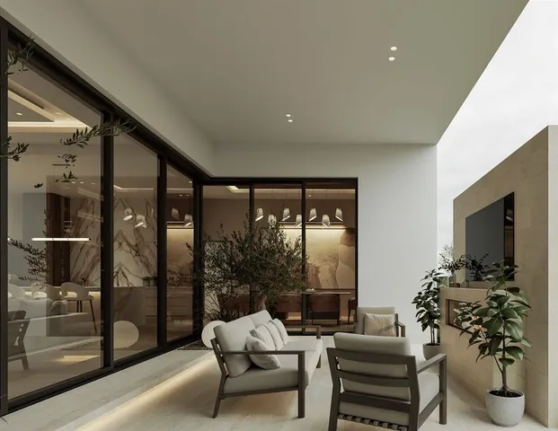 a living room with furniture