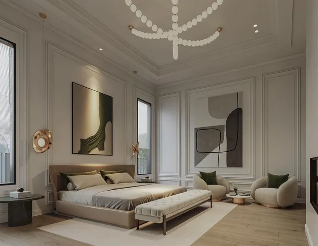 a bedroom with a bed couch and window