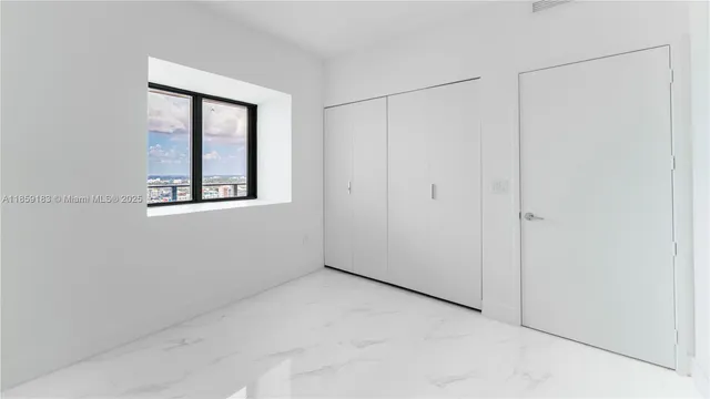 a view of a small space with a window