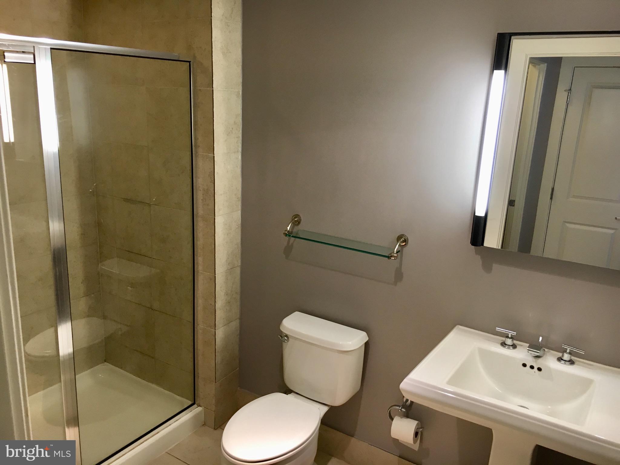 2301 Champlain Street Northwest, Unit 213 Washington, DC 20009 - Photo 19 of 40 a bathroom with a sink a toilet and shower