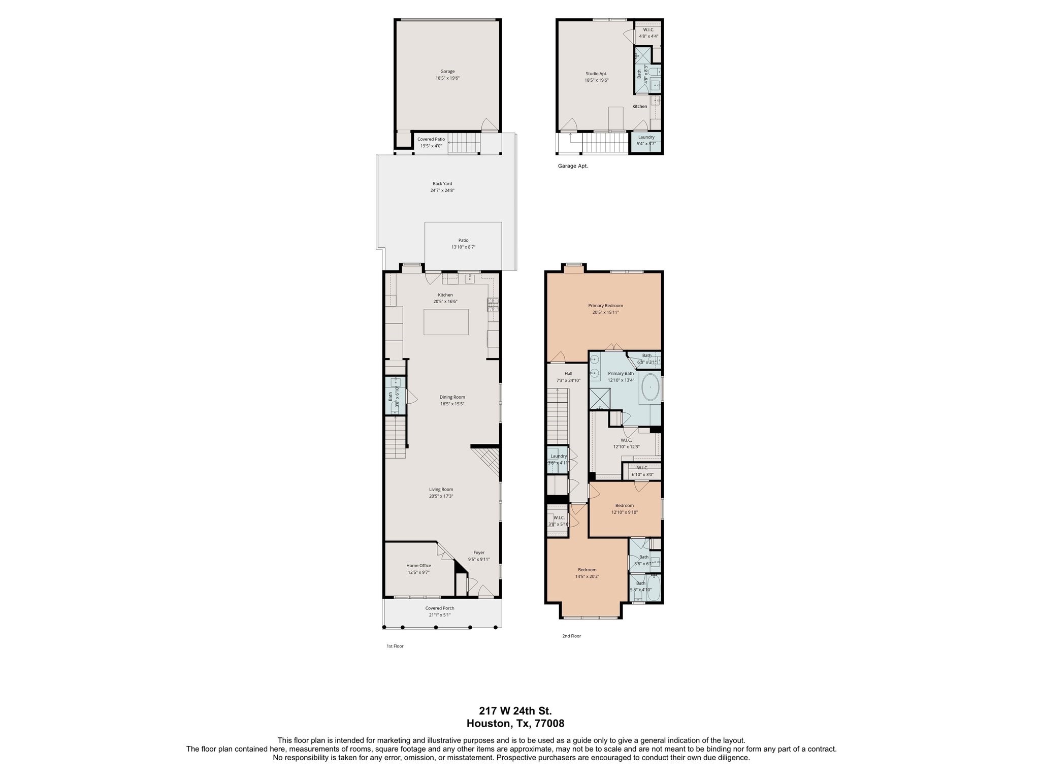 217 West 24th Street Houston, TX 77008 - Photo 37 of 37 Floor plan- for marketing purposes only. Buyer to verify dimensions and accuracy.