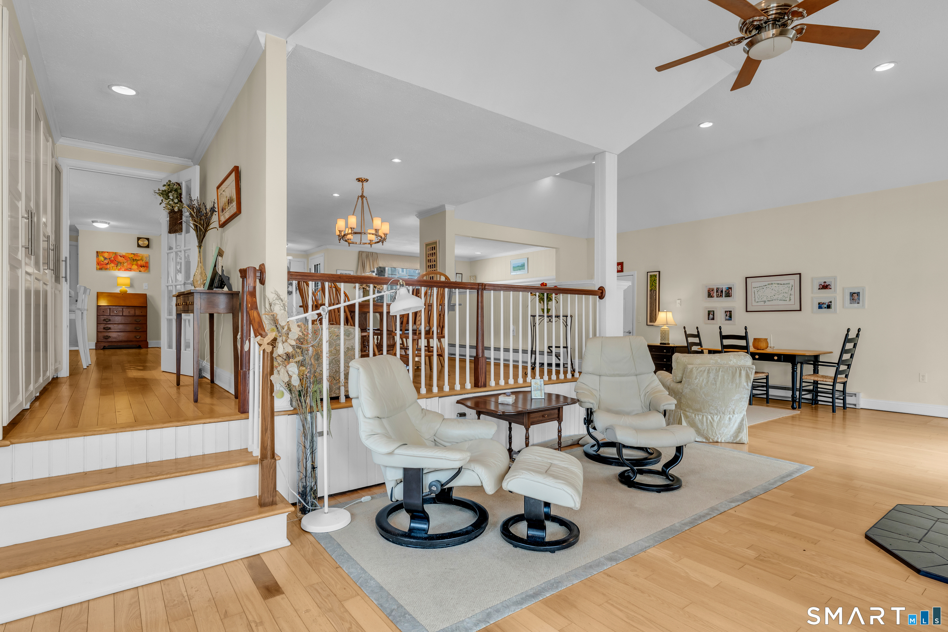 110 Nut Plains Road Guilford, CT 06437 - Photo 11 of 40 One breathtaking space, endless ways to live in it. The family room flows effortlessly to the living and dining rooms above.
