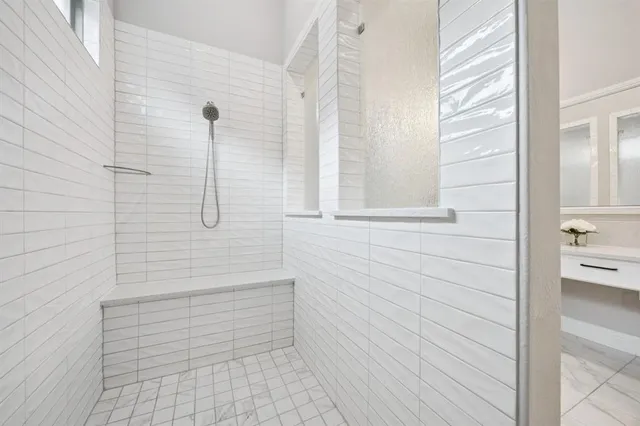 a bathroom with a shower