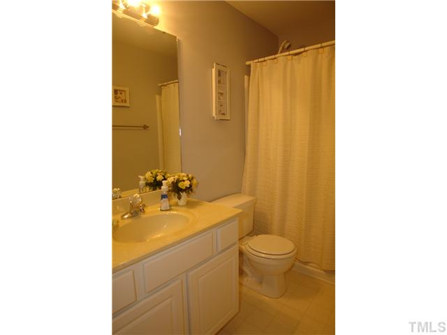 4203 Sunscape Lane Raleigh, NC 27613 - Photo 11 of 15 a bathroom with a sink a toilet and shower curtain