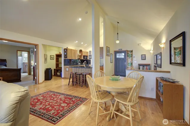 a living room with furniture and a table
