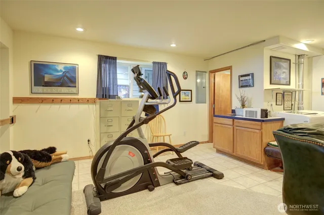 a view of a room with gym equipment