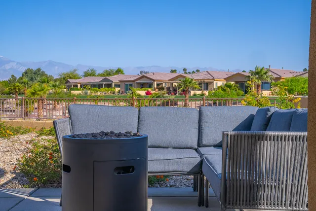 a view of a terrace with a bench