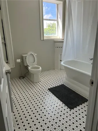 a bathroom with a bathtub