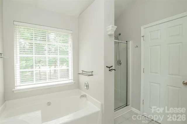 a bathroom with a bathtub and a shower