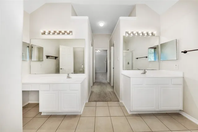 a bathroom with a sink a mirror and a vanity