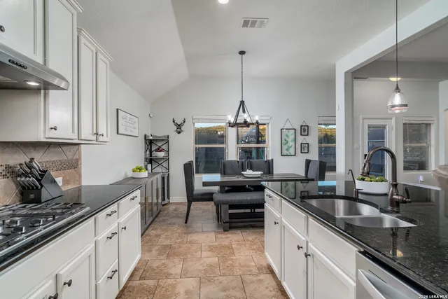 a kitchen with lots of counter top space