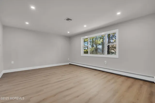an empty room with a workbench