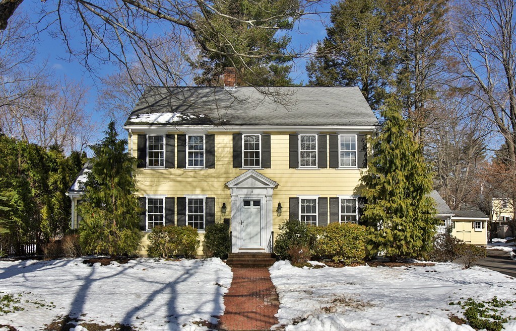 14 Pilgrim Road Wellesley, MA 02481 - Photo 2 of 20 a front view of a house with a yard