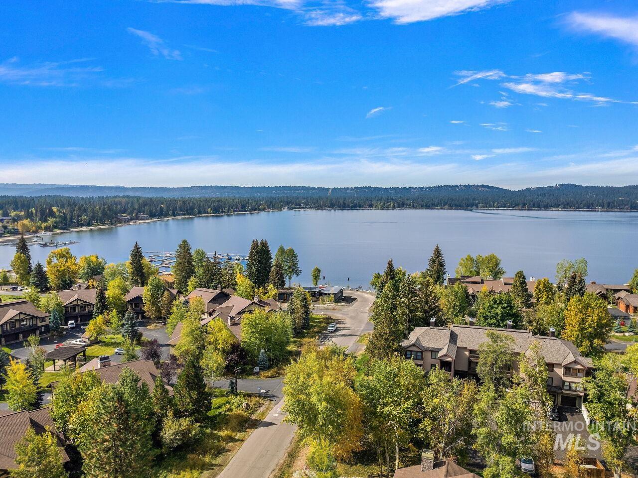 601 Hemlock Street, Unit 10 McCall, ID 83638 - Photo 3 of 43 Aerial view of residential area with a large body of water