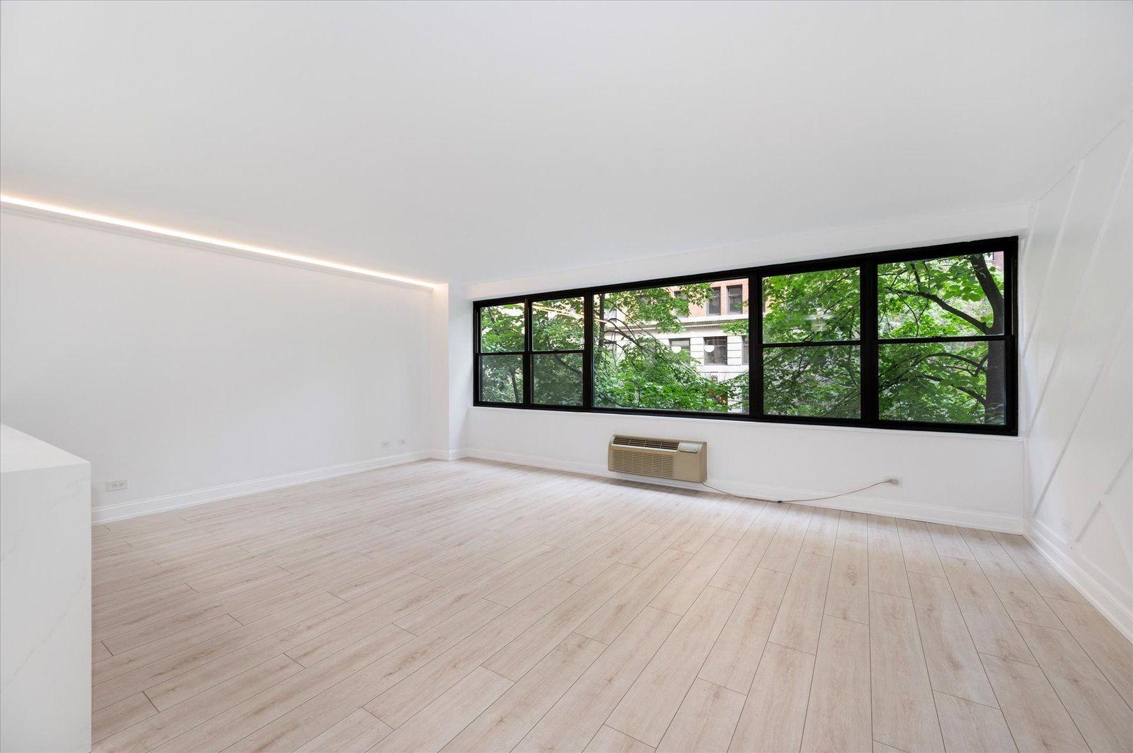850 North Dewitt Place, Unit 4G Chicago, IL 60611 - Photo 5 of 18 a view of an empty room with wooden floor and a window