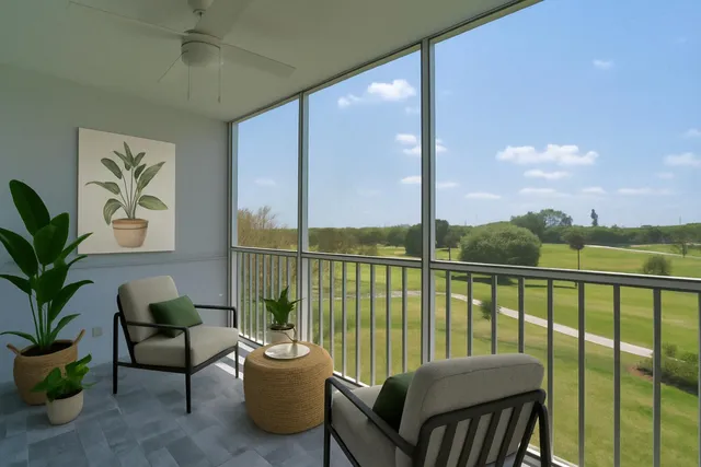 a balcony with furniture