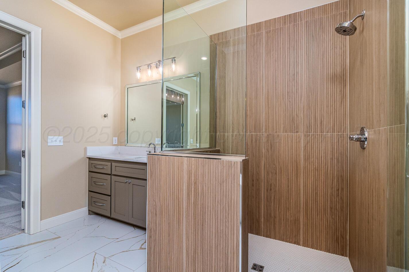 6304 Lauren Ashleigh Drive Amarillo, TX 79119 - Photo 21 of 38 a bathroom with a sink a mirror and a shower