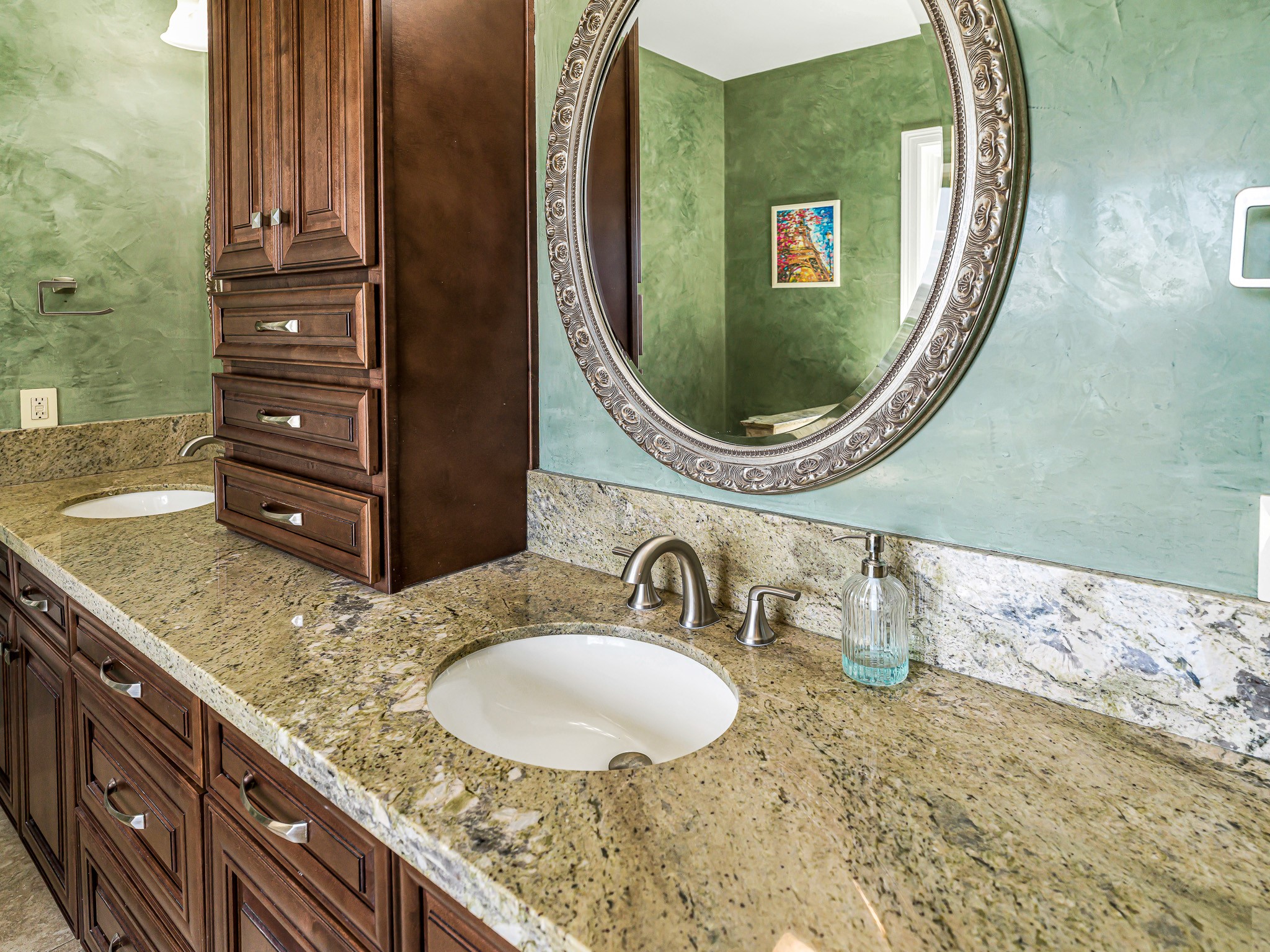 100 Pecan Grove Road Sealy, TX 77474 - Photo 32 of 48 a bathroom with a granite countertop sink and a mirror