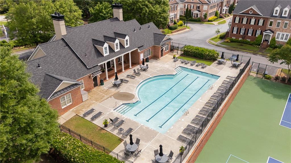 11945 Dancliff Trace Alpharetta, GA 30009 - Photo 45 of 48 an aerial view of a house with pool patio and outdoor seating