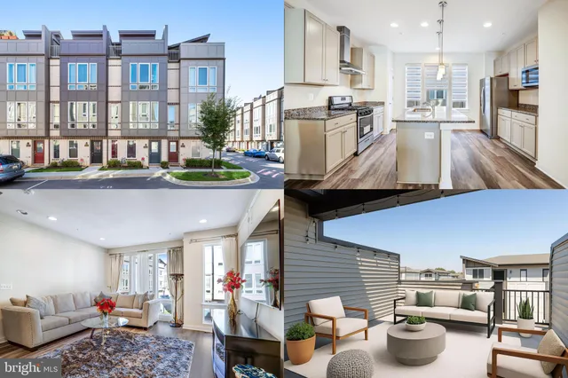a living room with lots of furniture and kitchen view