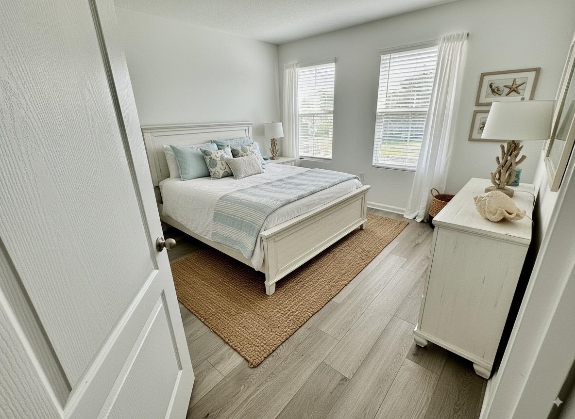 303 Redbud Road Palm Coast, FL 32137 - Photo 9 of 18 a bedroom with a bed and wooden floor