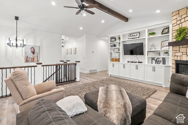 244 East Sevier River Road Central Valley, UT 84754 - Photo 19 of 66 Vaulted ceiling featuring a dark wood beam and ceiling fan