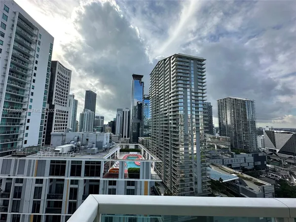 a city view with tall buildings