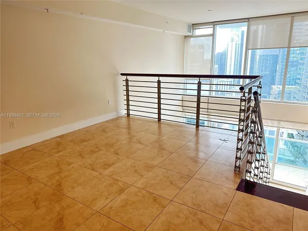 a view of a room with a window