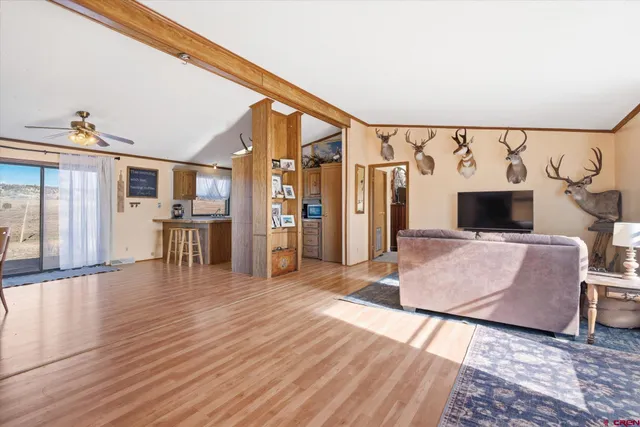 a living room with furniture and flat screen tv