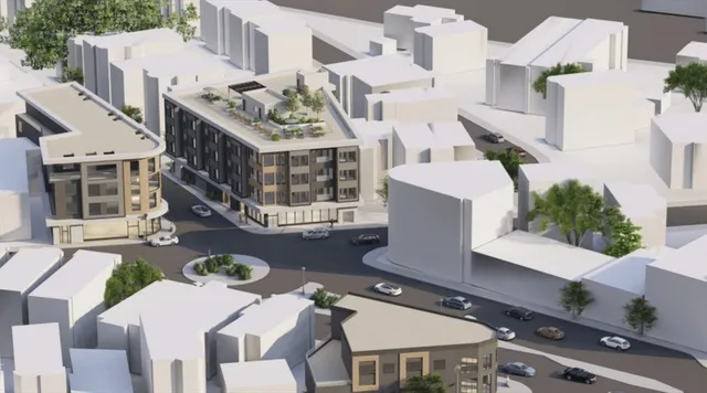 an aerial view of a house with outdoor space