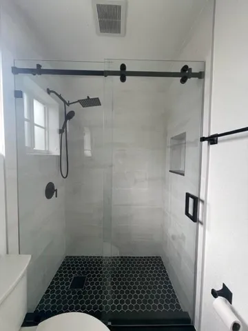 a bathroom with a shower