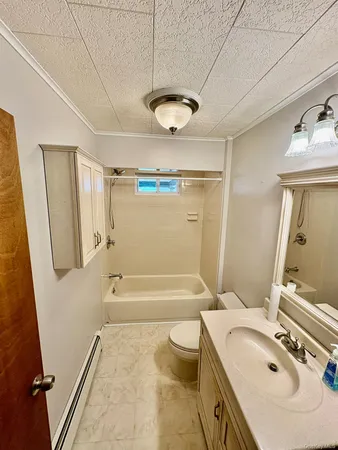 a bathroom with a sink a toilet and a bathtub