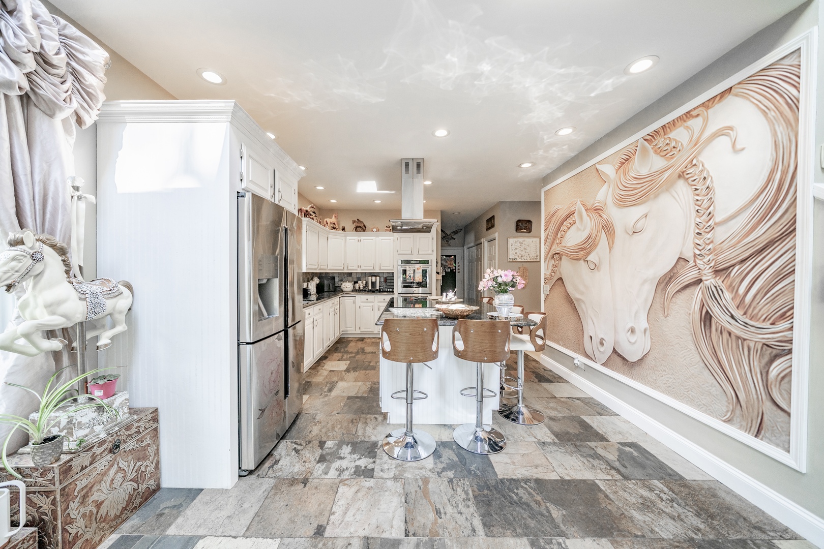9817 North Hunters Lane Spring Grove, IL 60081 - Photo 13 of 73 a kitchen with stainless steel appliances kitchen island granite countertop a refrigerator and cabinets